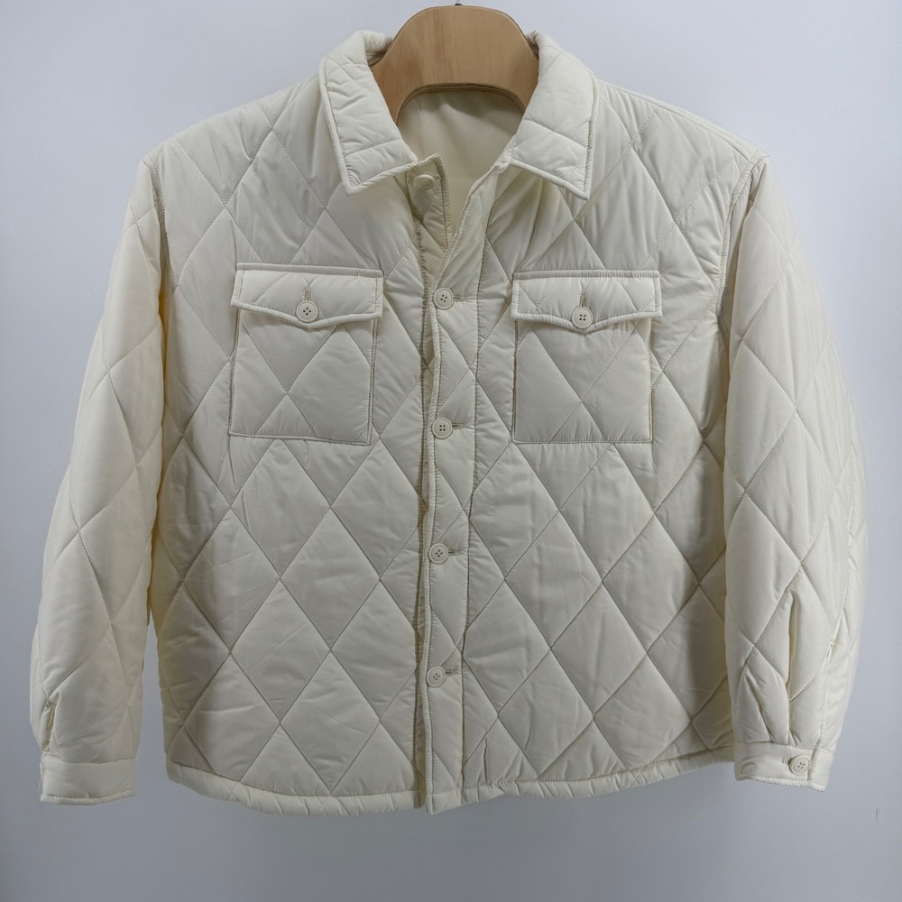 Zara Mens Large Quilted Shirt Jacket Off White Cream Diamond Puffer Shacket